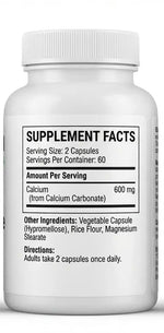 Calcium Carbonate 600mg - 120 Capsules | High Potency Bone & Teeth Support